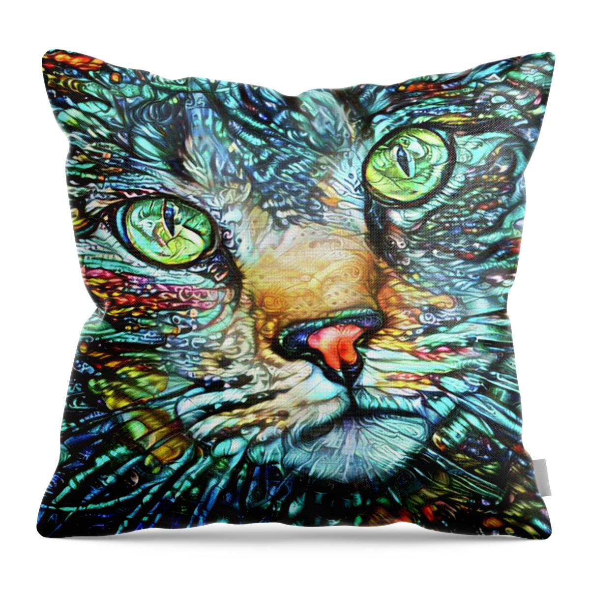Tabby Cat Throw Pillow featuring the digital art Moe the Colorful Tabby Cat by Peggy Collins