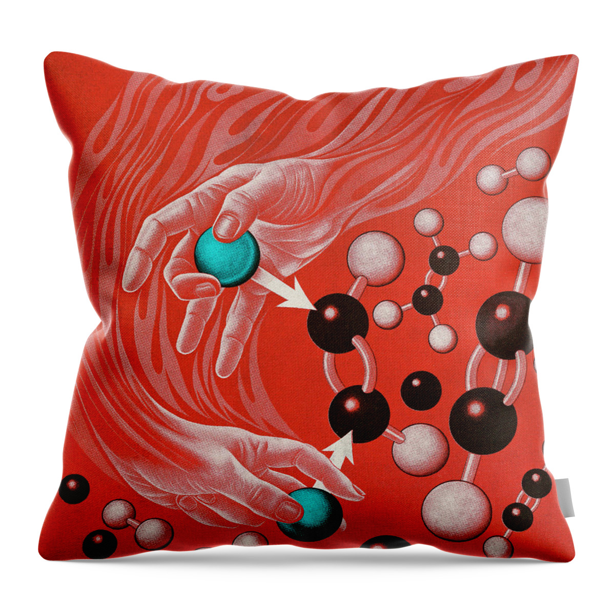 Atom Throw Pillow featuring the drawing Molecules and Chemical Structure by CSA Images