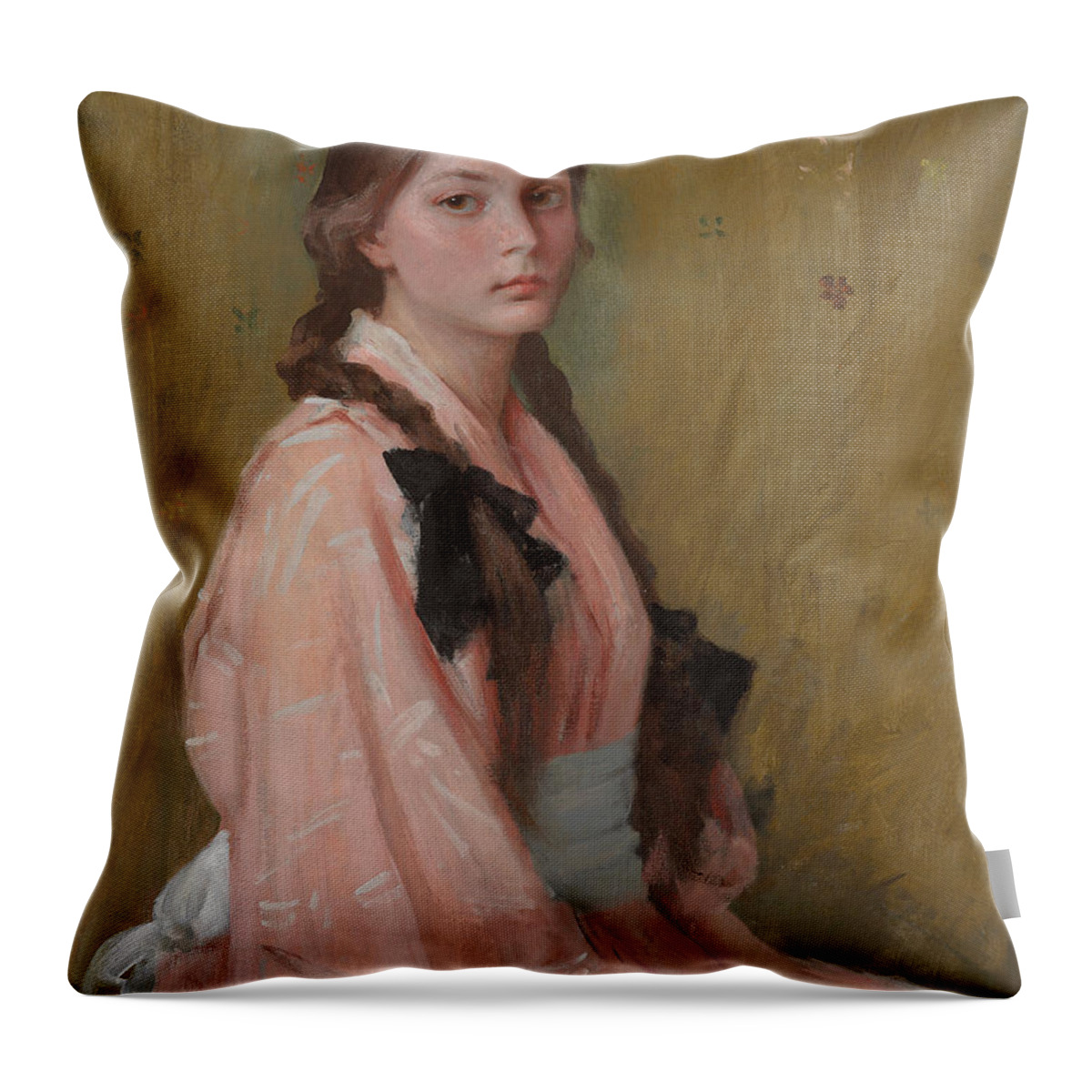 Pink Throw Pillow featuring the painting Mona, Daughter Of Mrs R William Merritt Chase, 1894 By William Merritt Chase by William Merritt Chase