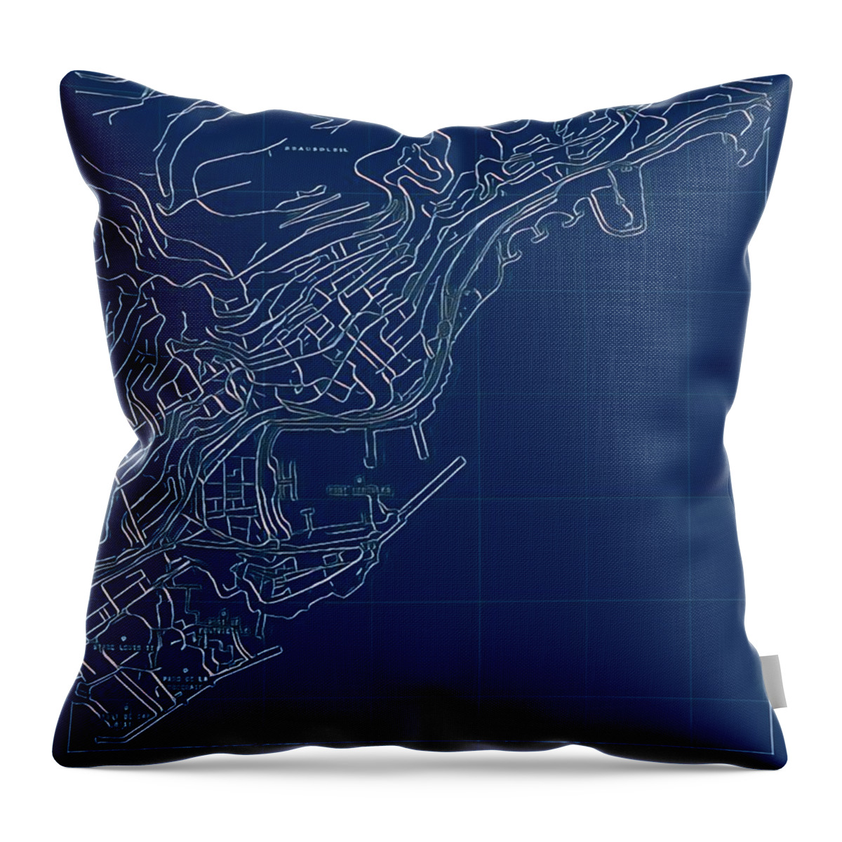 Monaco Throw Pillow featuring the digital art Monaco Blueprint City Map by HELGE Art Gallery