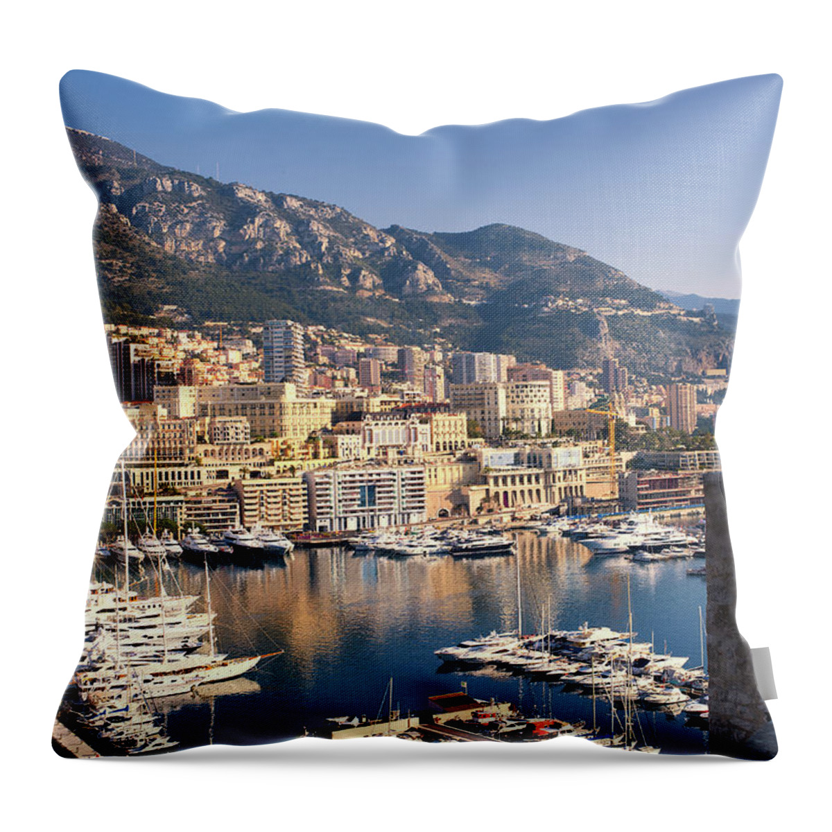 Tranquility Throw Pillow featuring the photograph Monaco Harbor by Copyright (c) Richard Susanto