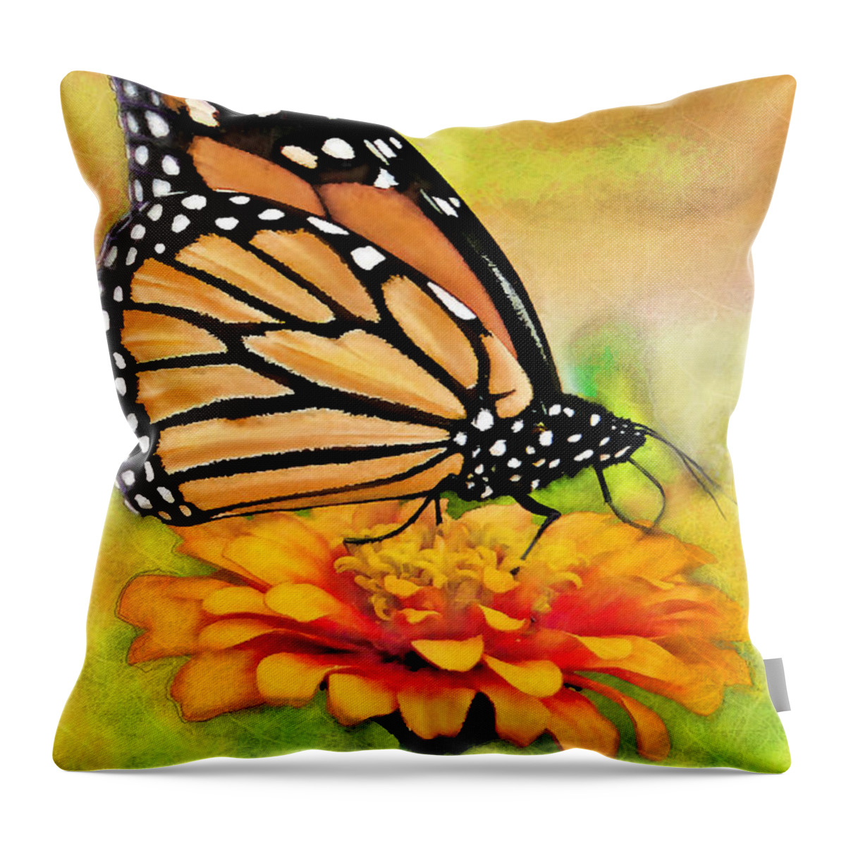 Butterfly Throw Pillow featuring the digital art Monarch Butterfly On Flower by Jeff Breiman