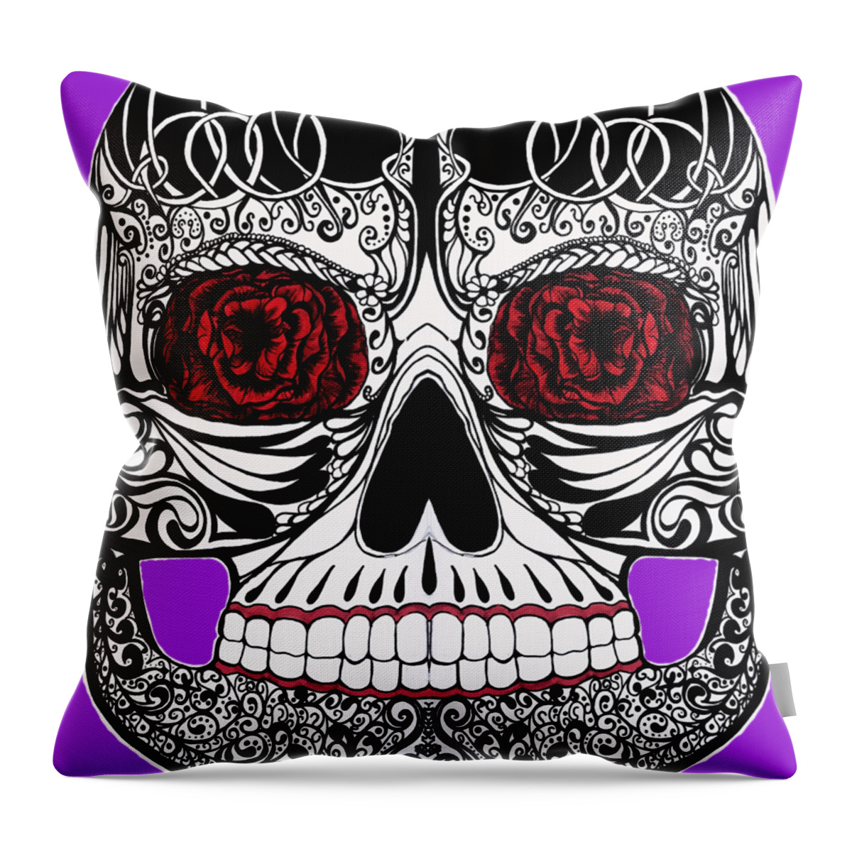 Sugar Skull Throw Pillow featuring the mixed media Monika's Sugar Skull by Mastiff Studios