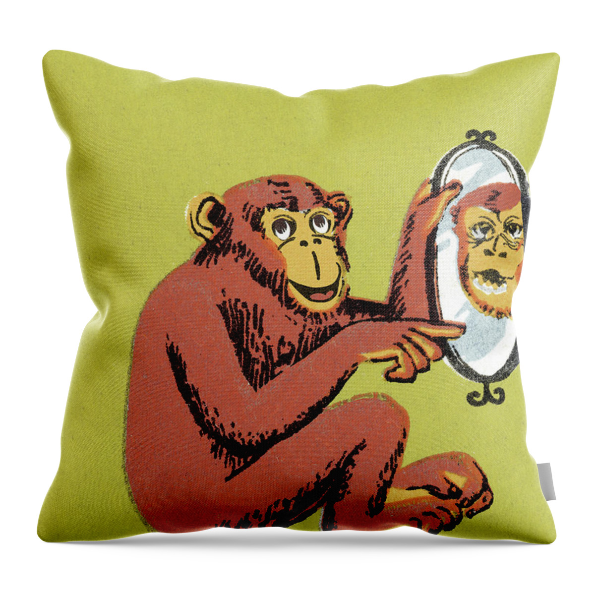 Animal Throw Pillow featuring the drawing Monkey Pointing at Mirror by CSA Images