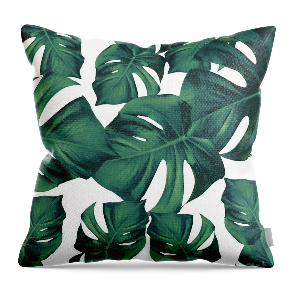 Photography Throw Pillow featuring the mixed media Monstera Leaves Pattern #3 #tropical #decor #art by Anitas and Bellas Art