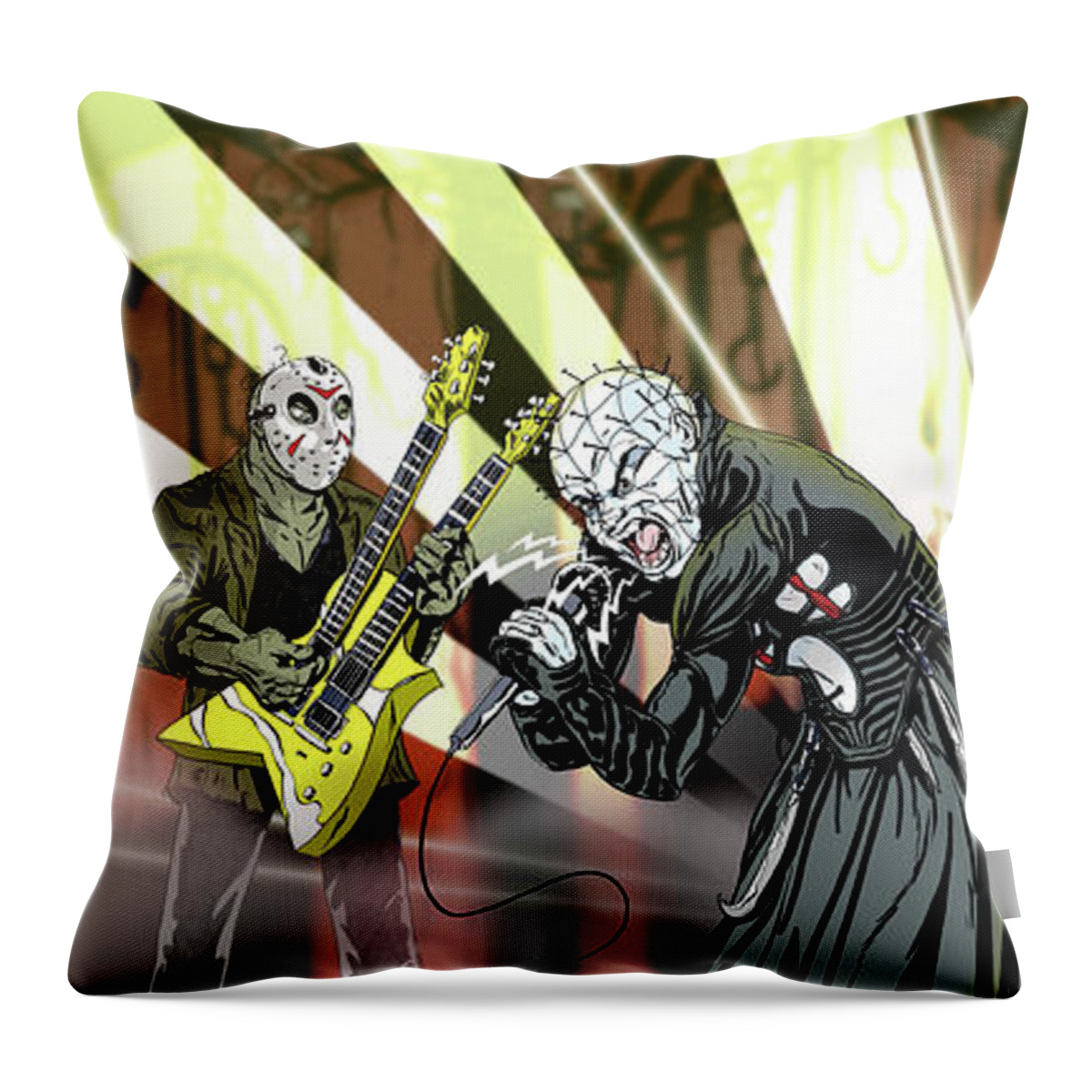 Horror Throw Pillow featuring the digital art Monsters of Rock by Kynn Peterkin