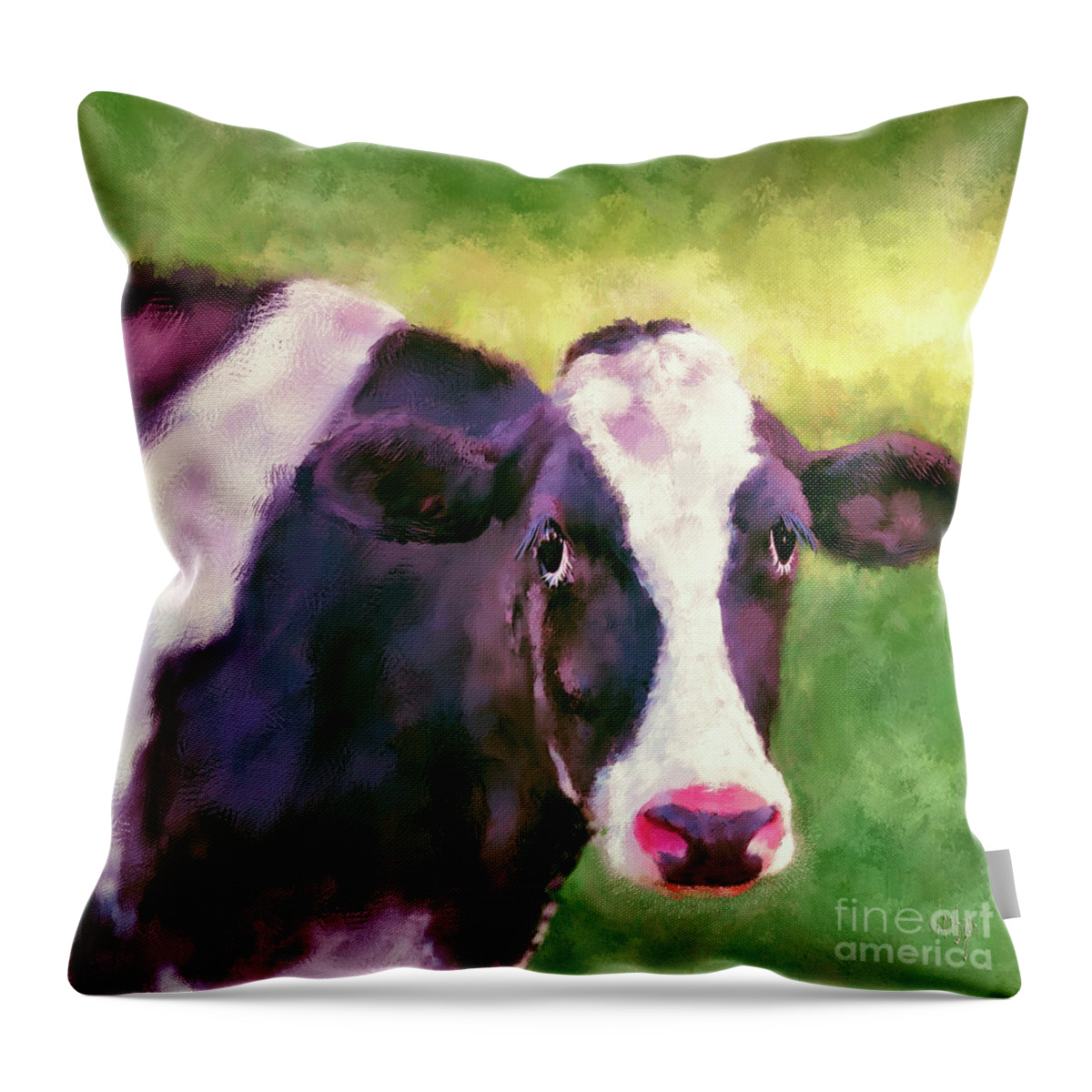 Animal Throw Pillow featuring the digital art Moo Cow by Lois Bryan