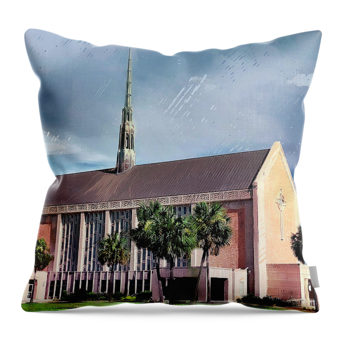 Church Throw Pillow featuring the photograph Moody Methodist Postcard by GW Mireles