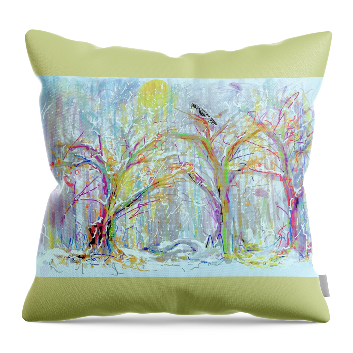 Landscape Throw Pillow featuring the photograph Moon and Blackbird by Alida M Haslett