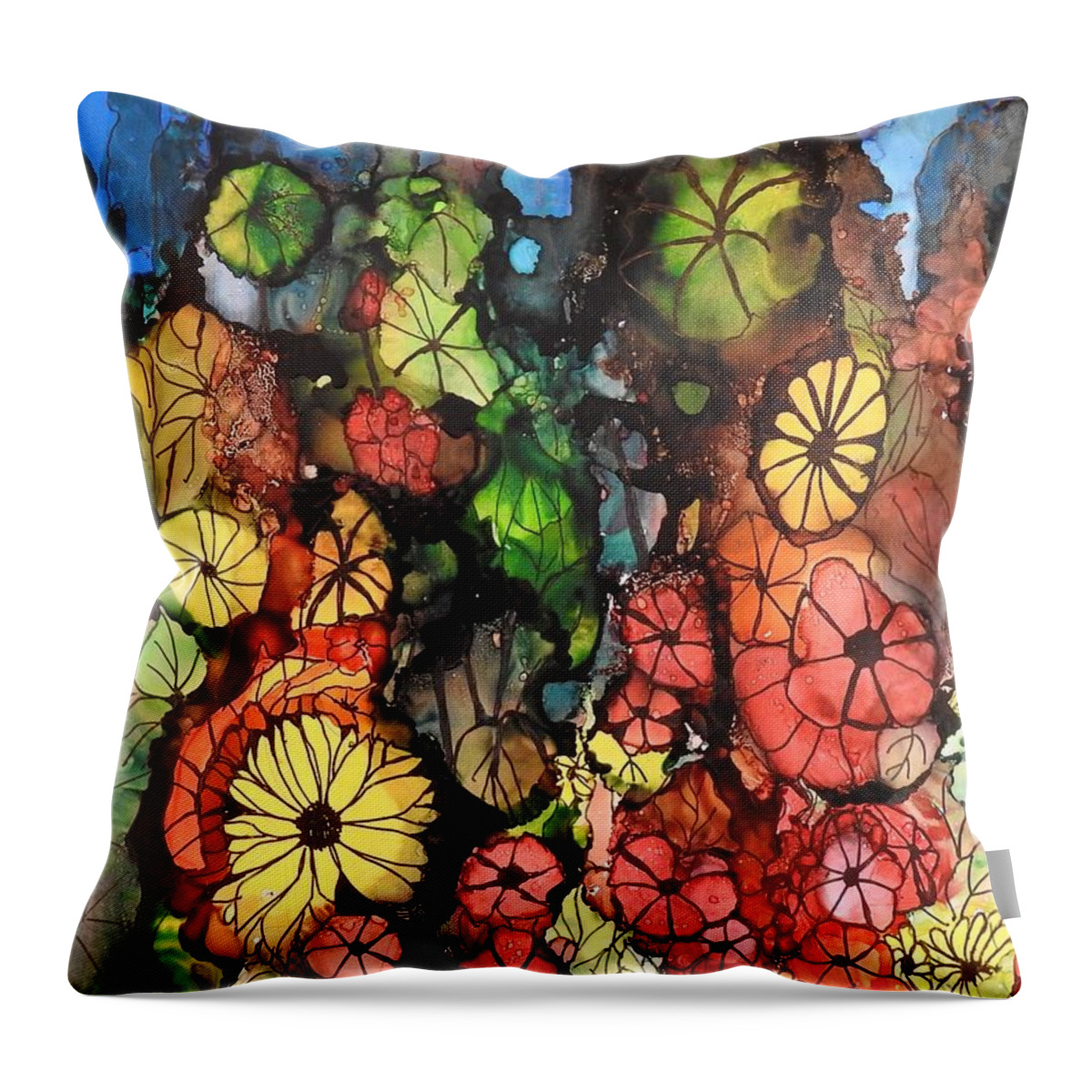 Flowers Throw Pillow featuring the painting Moonflowers II by Petra Burgmann