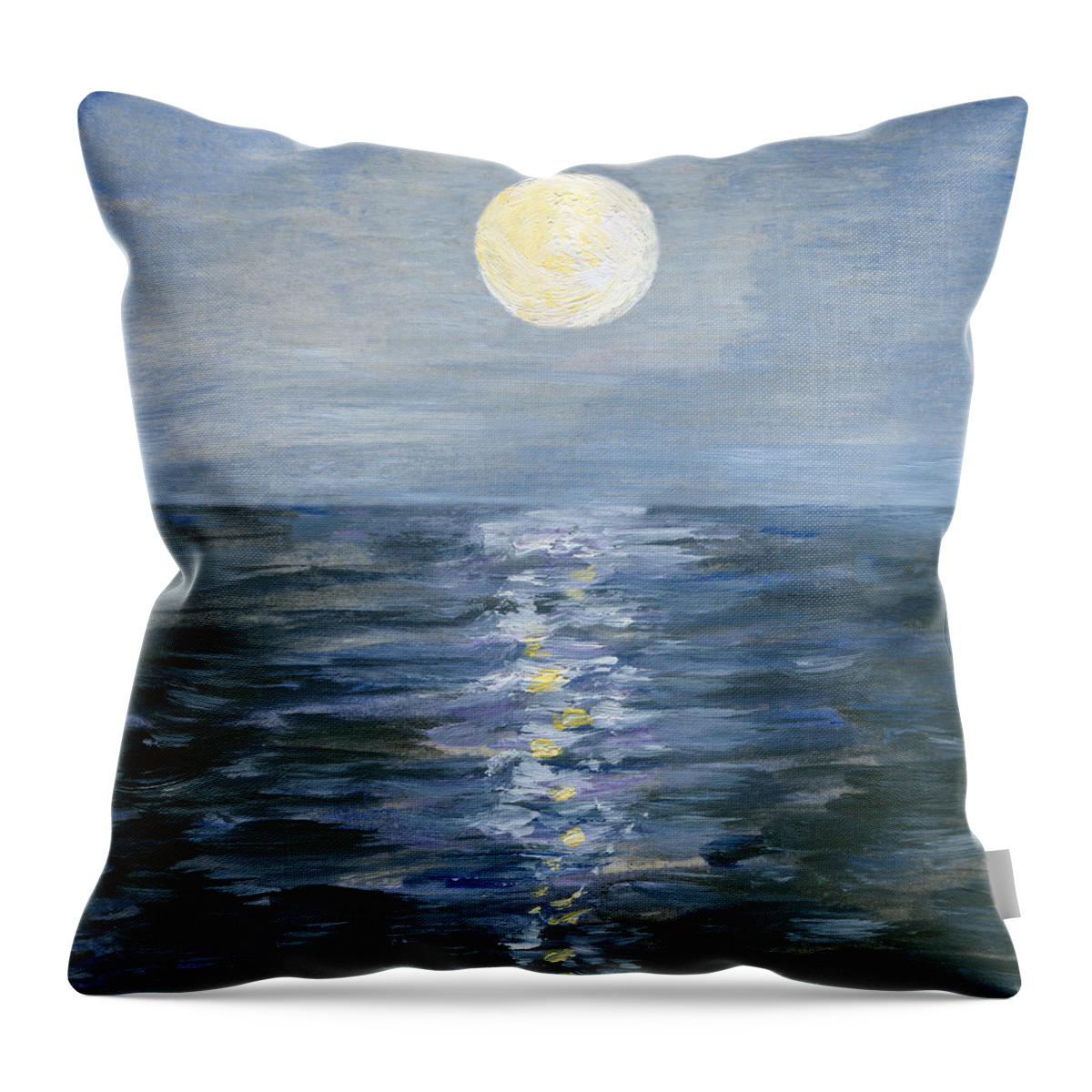 Oil Painting Throw Pillow featuring the digital art Moonlight Reflection In The Sea by Mitza