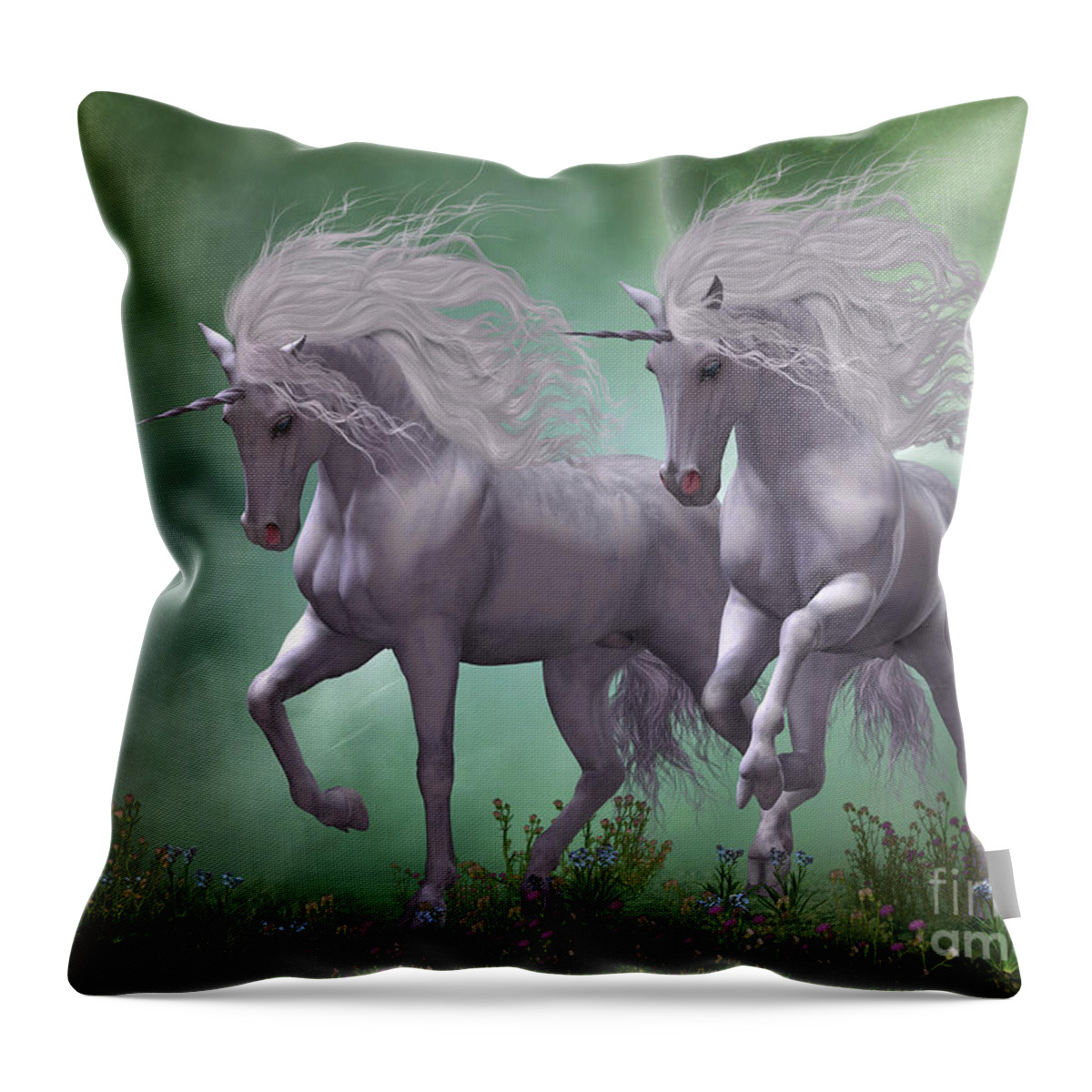Unicorn Throw Pillow featuring the digital art Moonlight Unicorns by Corey Ford