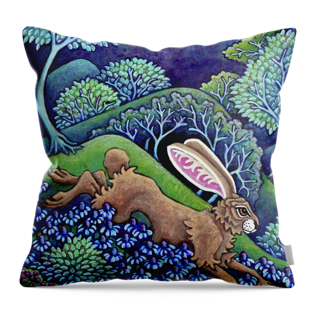 Hare Throw Pillow featuring the painting Moonlit Dash by Amy E Fraser