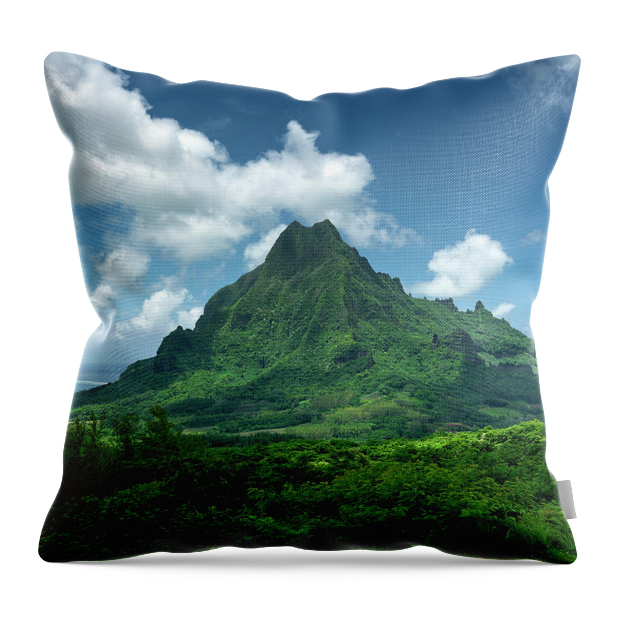 Scenics Throw Pillow featuring the photograph Moorea Island Mount Roto Nui Volcanic by Mlenny