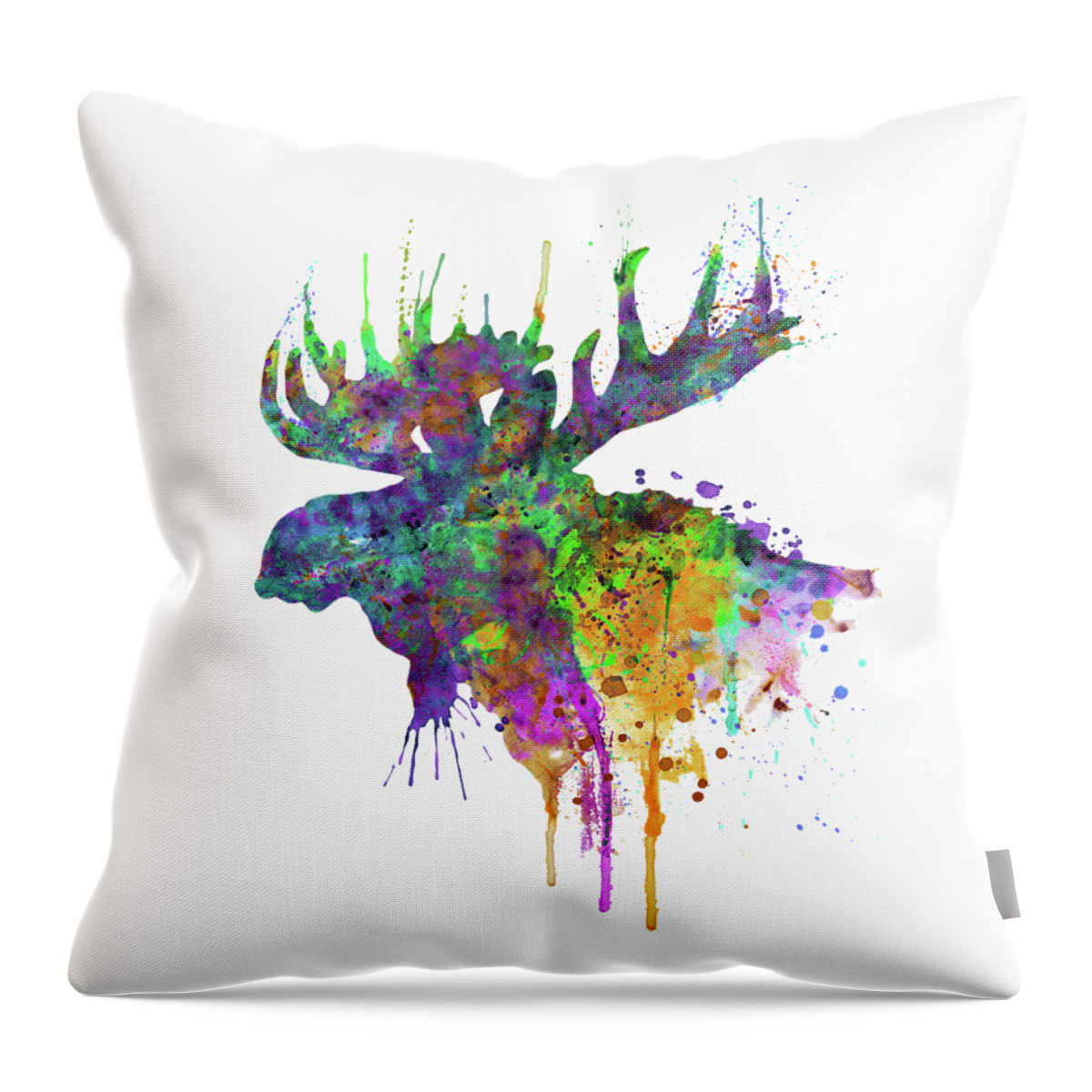 Moose Throw Pillow featuring the painting Moose Head Watercolor Silhouette by Marian Voicu
