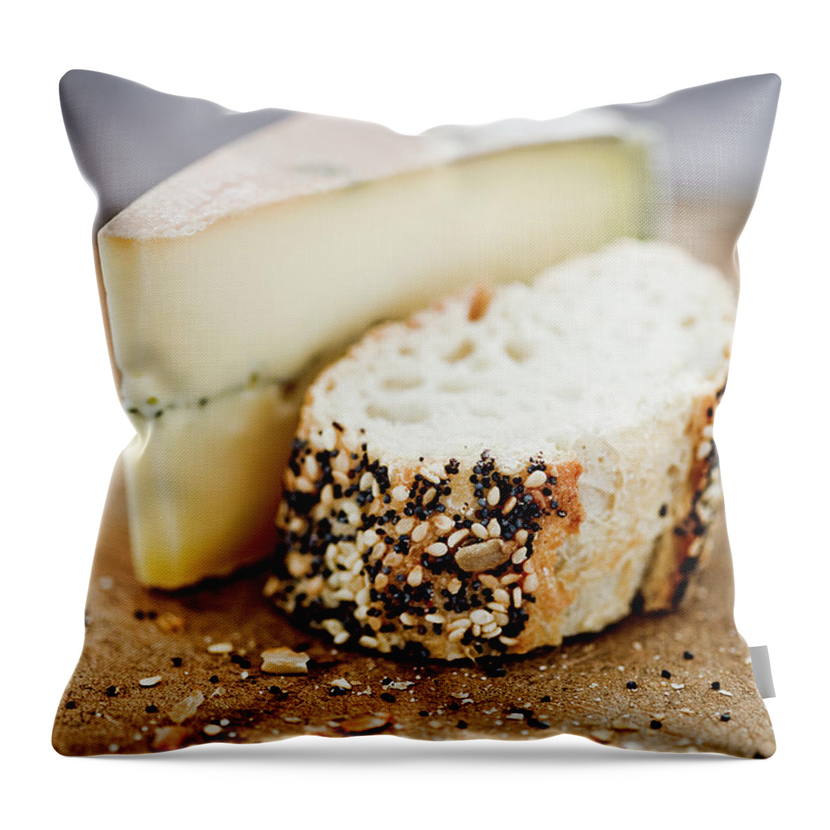 Aging Process Throw Pillow featuring the photograph Morbier Cheese On A Board With Seeded by Richard Boll
