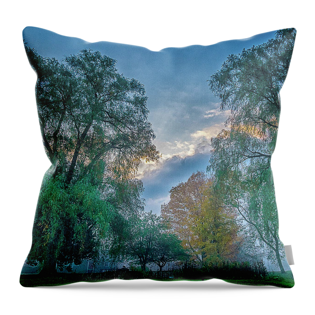 Vermont Throw Pillow featuring the photograph Morning Fog by Peggy Blackwell