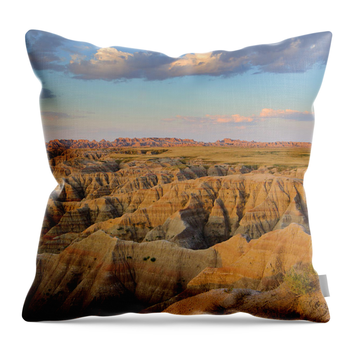 Badlands Throw Pillow featuring the photograph Morning In Badlands by Yinyang