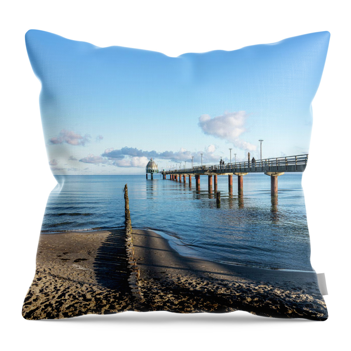 Ip_71342215 Throw Pillow featuring the photograph Morning Mood On The Baltic Sea Beach Of The Baltic Sea Spa Zingst, Fischland-darss-zingst, Mecklenburg-western Pomerania, Germany. by Franz Subauer
