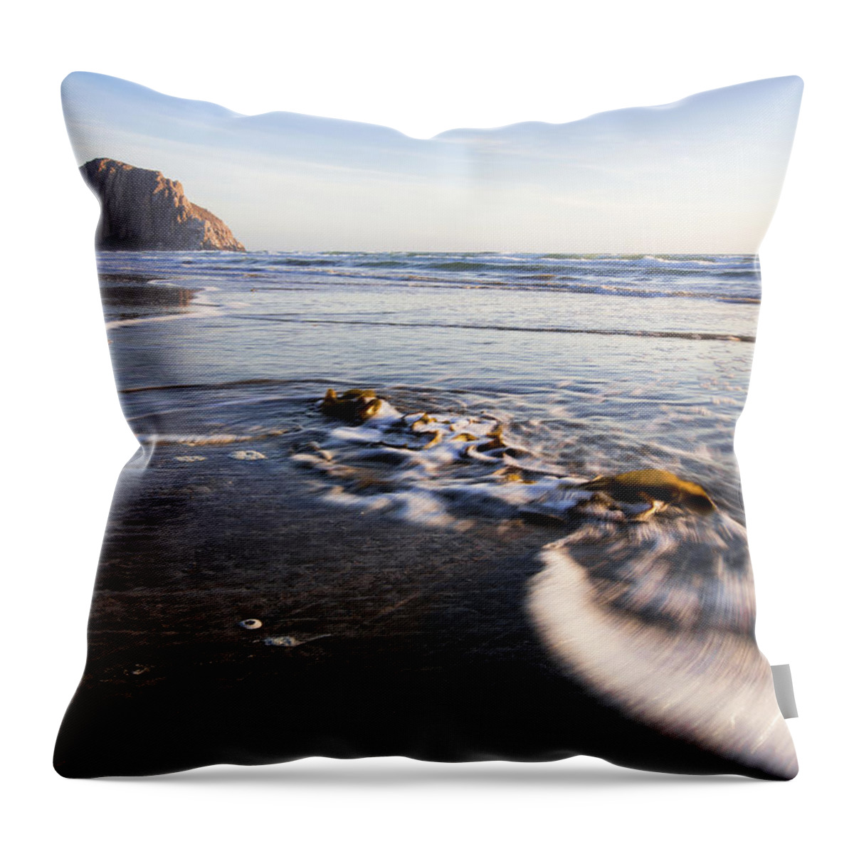 Morro Bay Throw Pillow featuring the photograph Morro Rock Ebb Tide by Mike Long