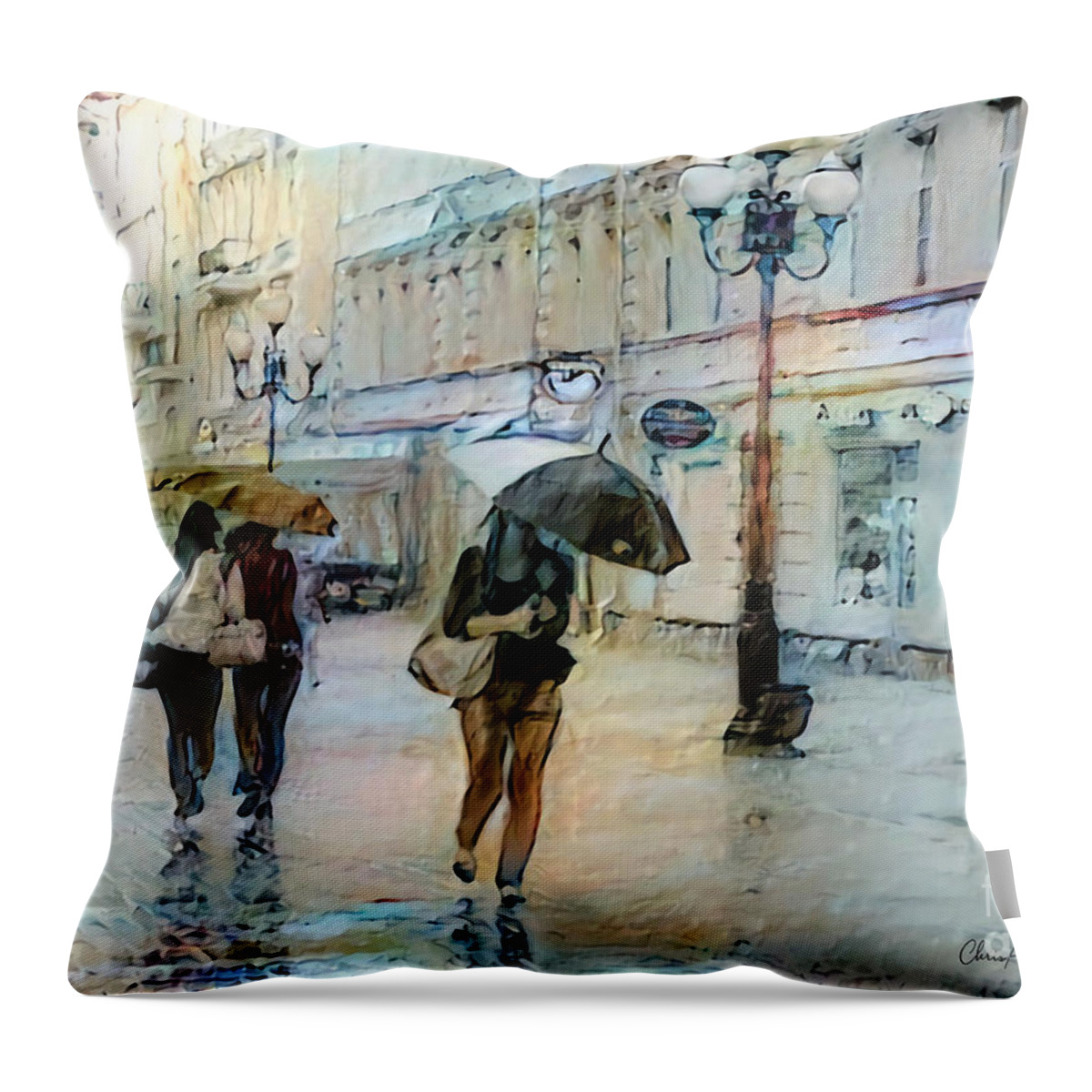 Moscow Throw Pillow featuring the painting Moscow in the Rain by Chris Armytage