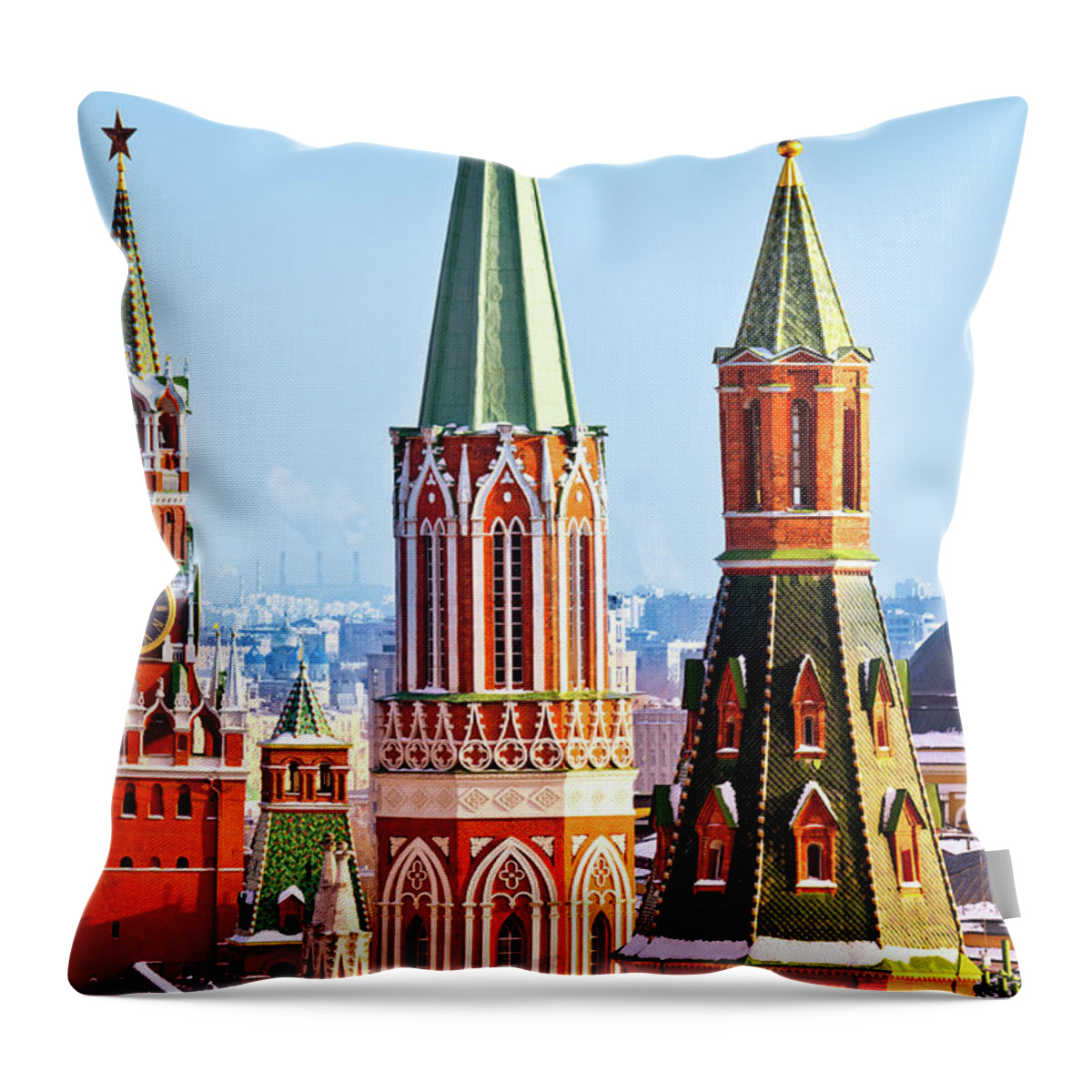 Clock Tower Throw Pillow featuring the photograph Moscow Kremlin Towers by Mordolff