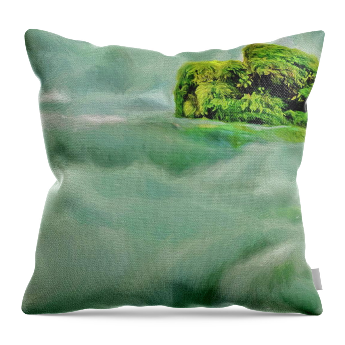 Painting Throw Pillow featuring the digital art Mossy Rock in Winter's Stream by Russ Harris