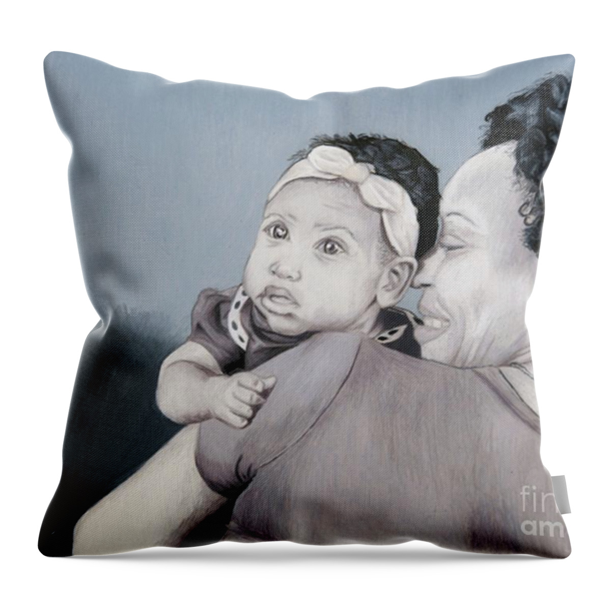 Black Art Throw Pillow featuring the drawing Mother and Daughter by Philippe Thomas