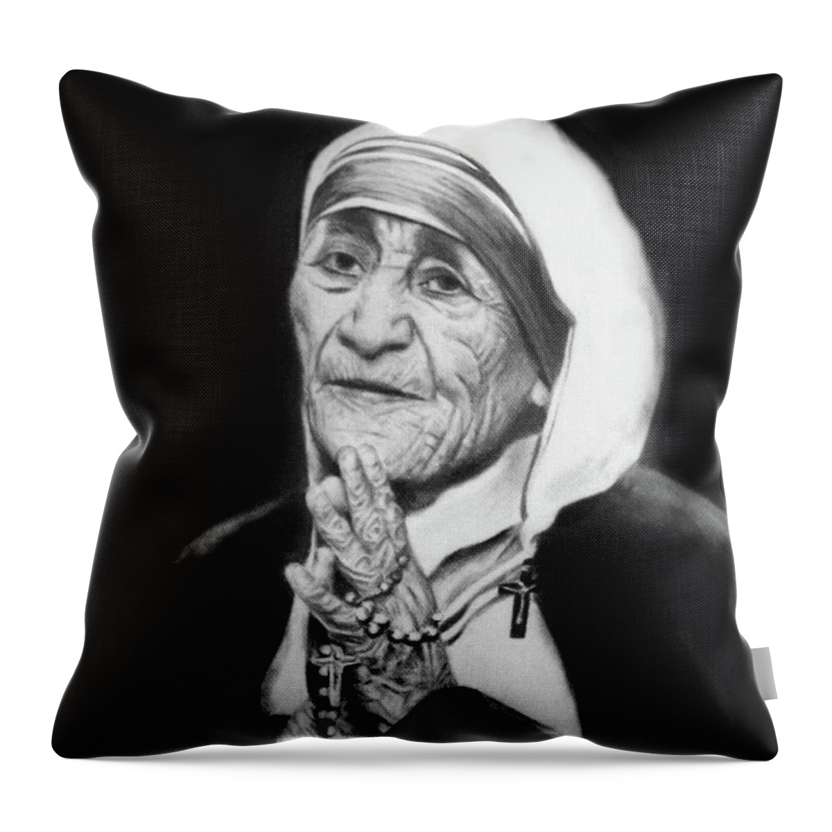 Mother Teresa Throw Pillow featuring the drawing Mother Teresa by Anthony Falbo