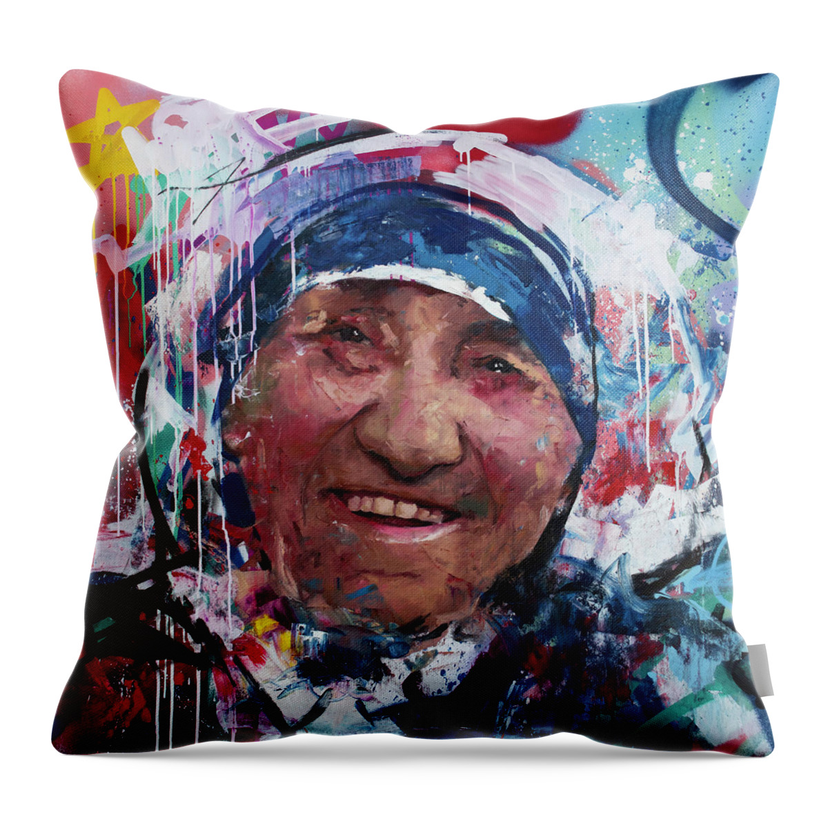 Mother Teresa Throw Pillow featuring the painting Mother Teresa by Richard Day