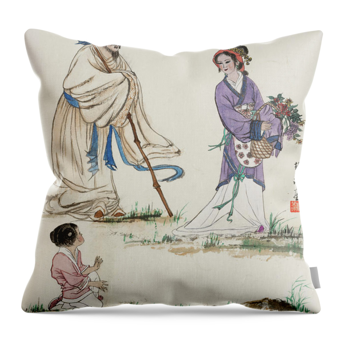 Chinese Watercolor Throw Pillow featuring the painting Mothers Eye by Jenny Sanders
