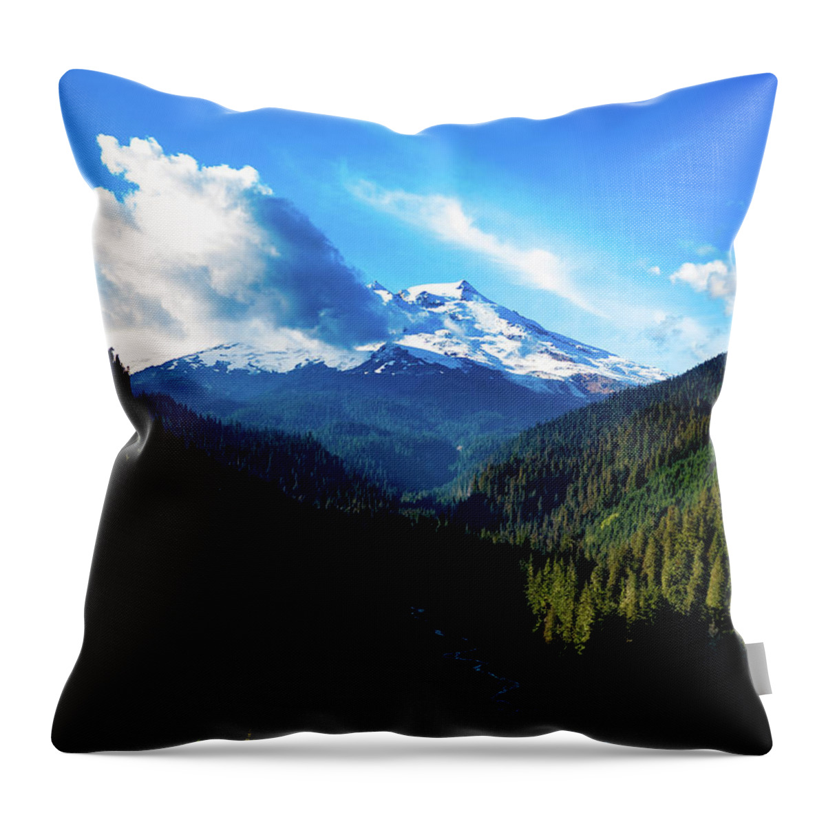 Steve Bunch Throw Pillow featuring the photograph Mount Baker in the summer snow capped by Steve Bunch