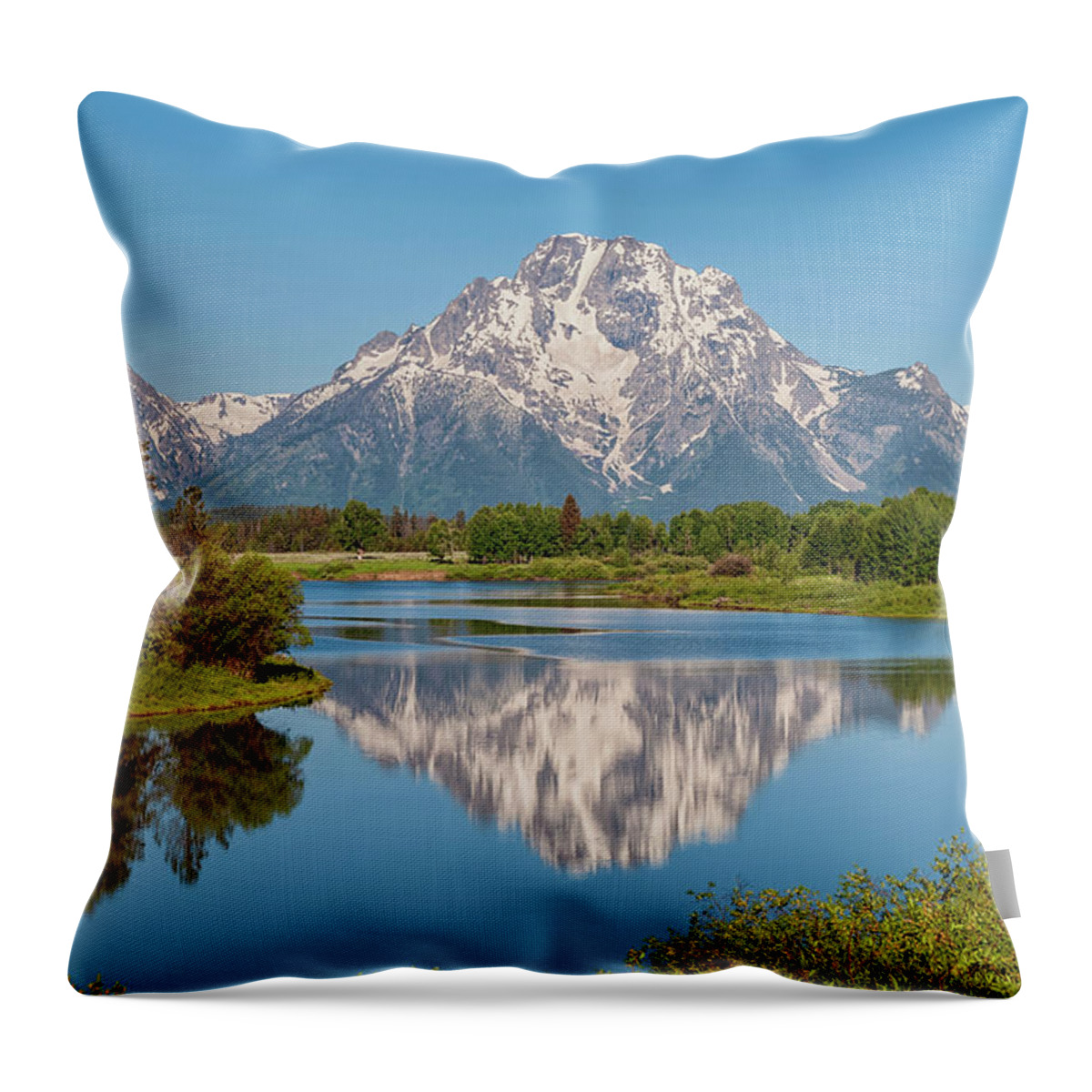 Mount Moran Throw Pillow featuring the photograph Mount Moran on Snake River Landscape by Brian Harig