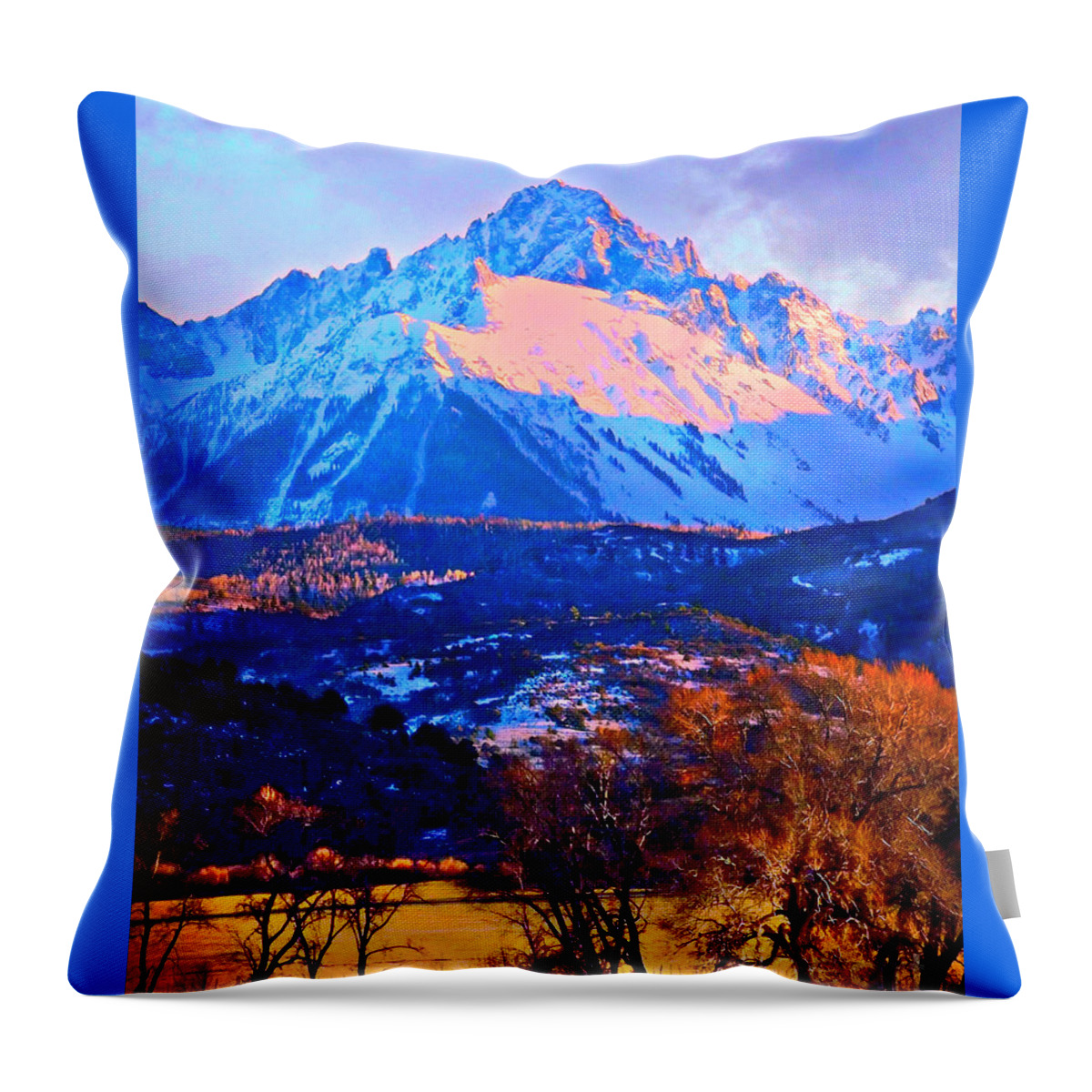Mount Sneffels Throw Pillow featuring the digital art Mount Sneffels by Annie Gibbons