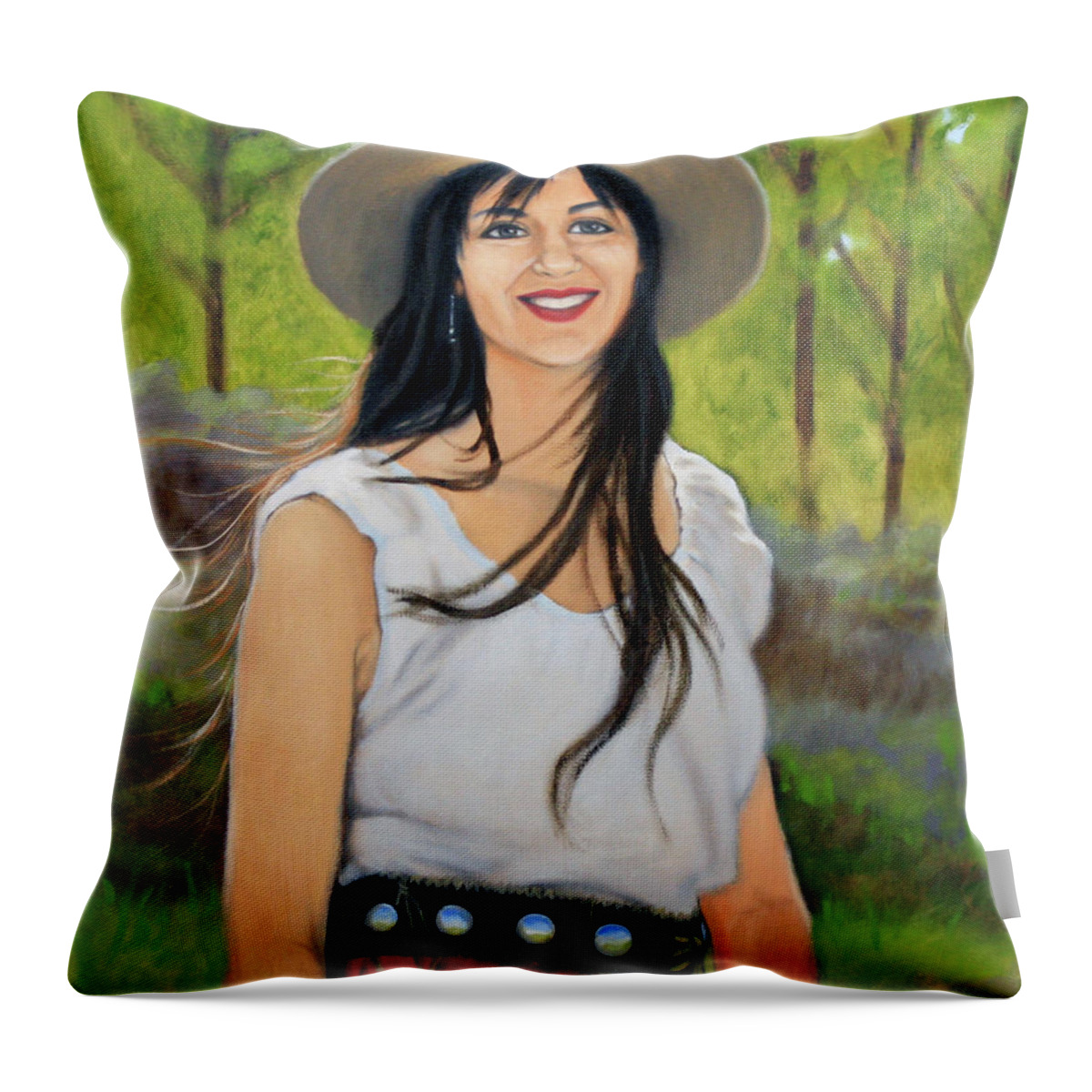Hat Throw Pillow featuring the painting Mountain Megan by Todd Cooper