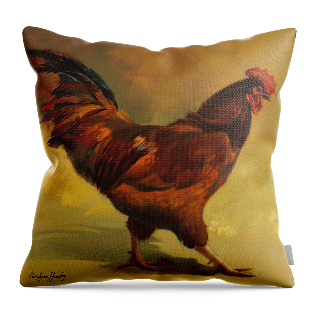 Farm Animals Throw Pillow featuring the painting Mr. Cocky by Carolyne Hawley