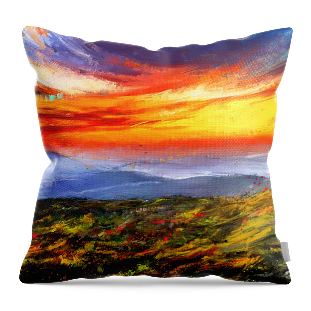 Mt Magazine Throw Pillow featuring the painting Mt Magazine State Park - Sunset at Mt Magazine Arkansas by Lourry Legarde