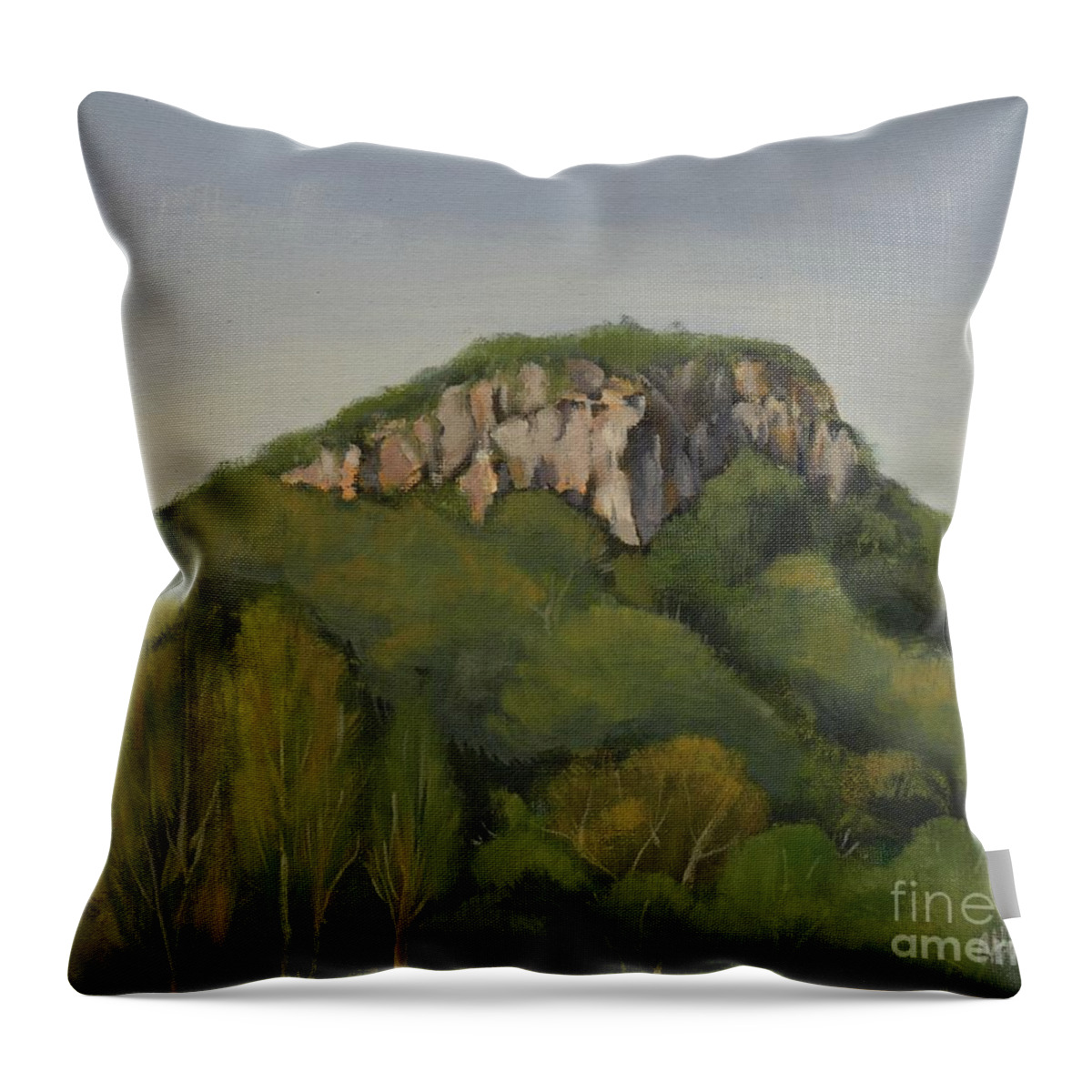 Mt Ninderry Oil Painting Throw Pillow featuring the painting Mt Ninderry Yandina Painting by Chris Hobel