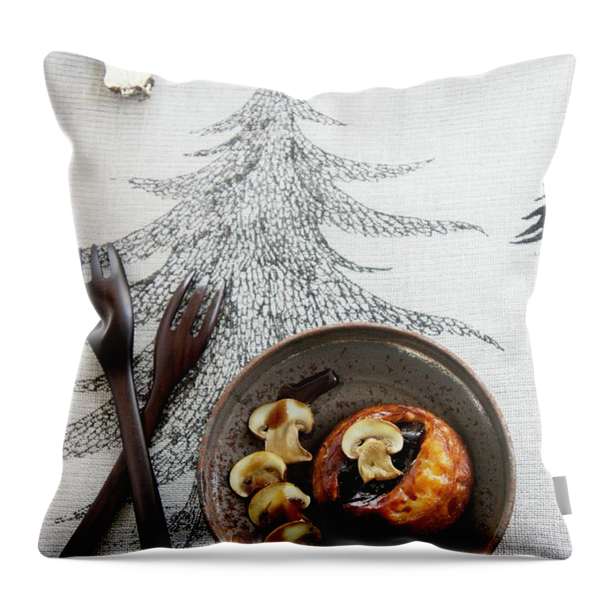 Ip_11270914 Throw Pillow featuring the photograph Muffin With Prunes And Mushroom Sauce christmas by Martina Schindler
