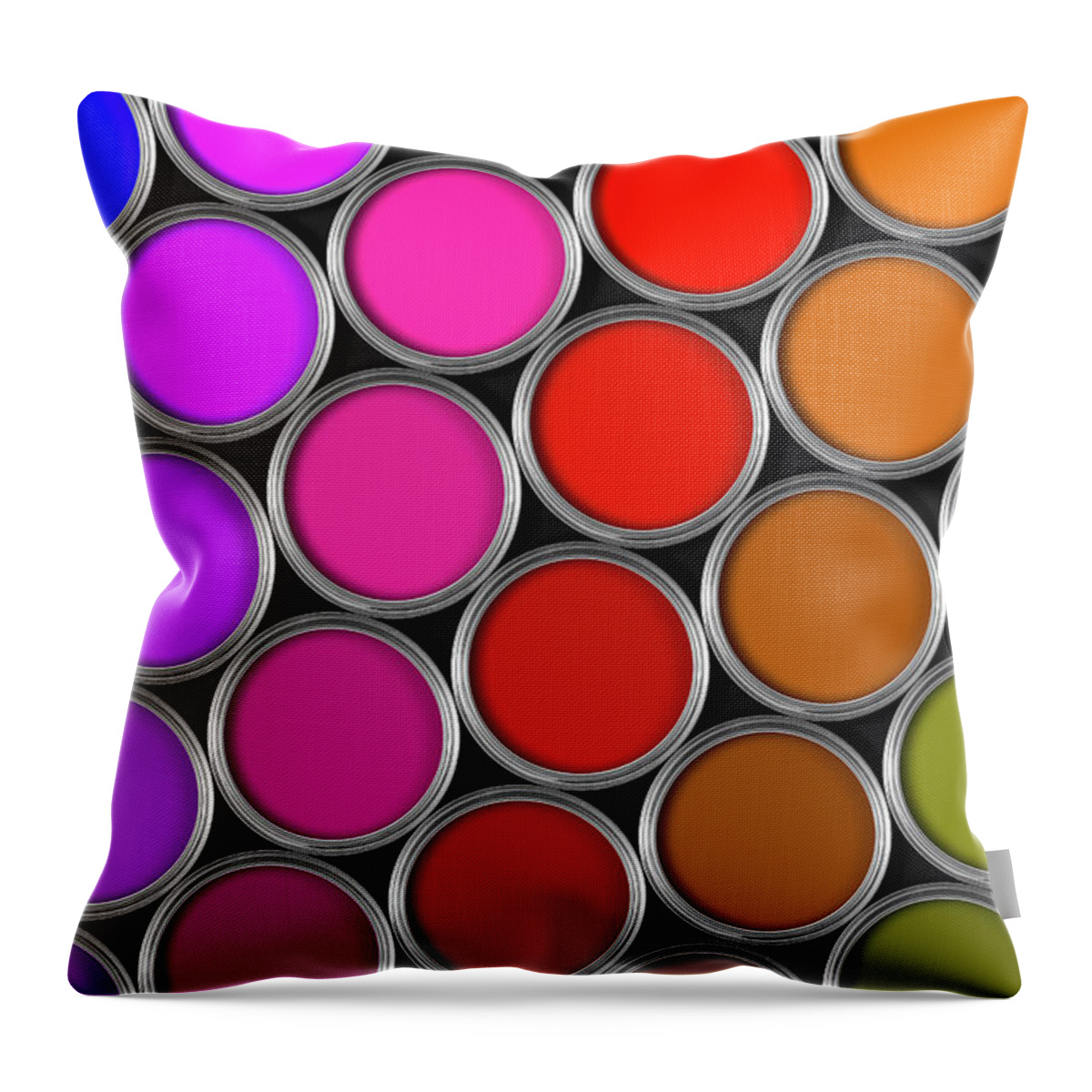 Artist Throw Pillow featuring the photograph Multi Colored Tins Of Paint On Black by Jallfree