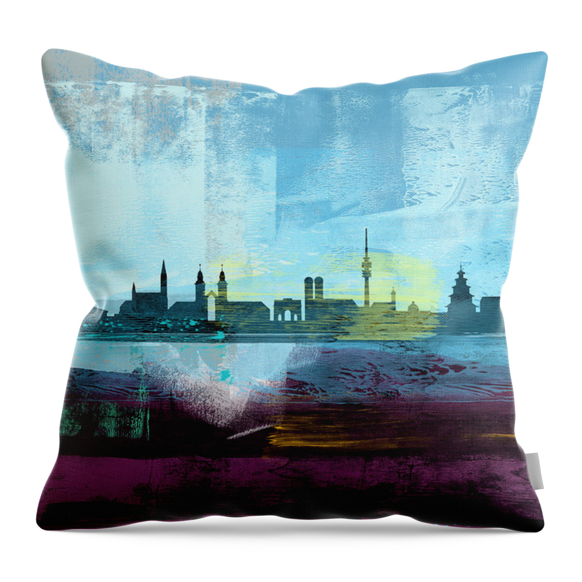 Munich Throw Pillow featuring the mixed media Munich Abstract Skyline I by Naxart Studio