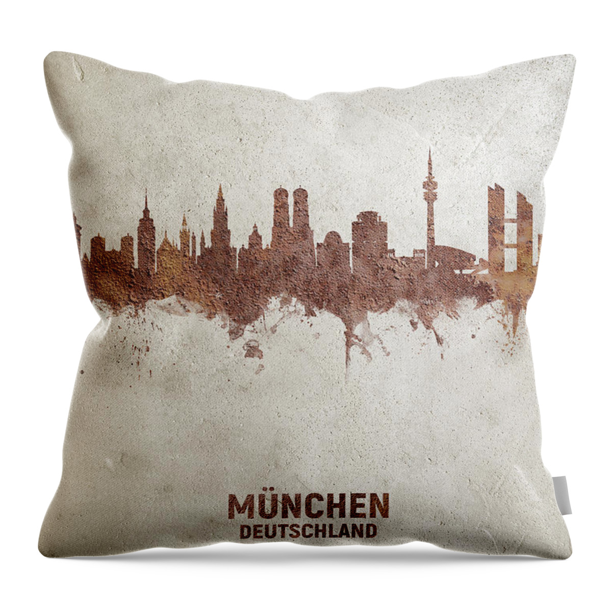 Munich Throw Pillow featuring the digital art Munich Germany Rust Skyline by Michael Tompsett