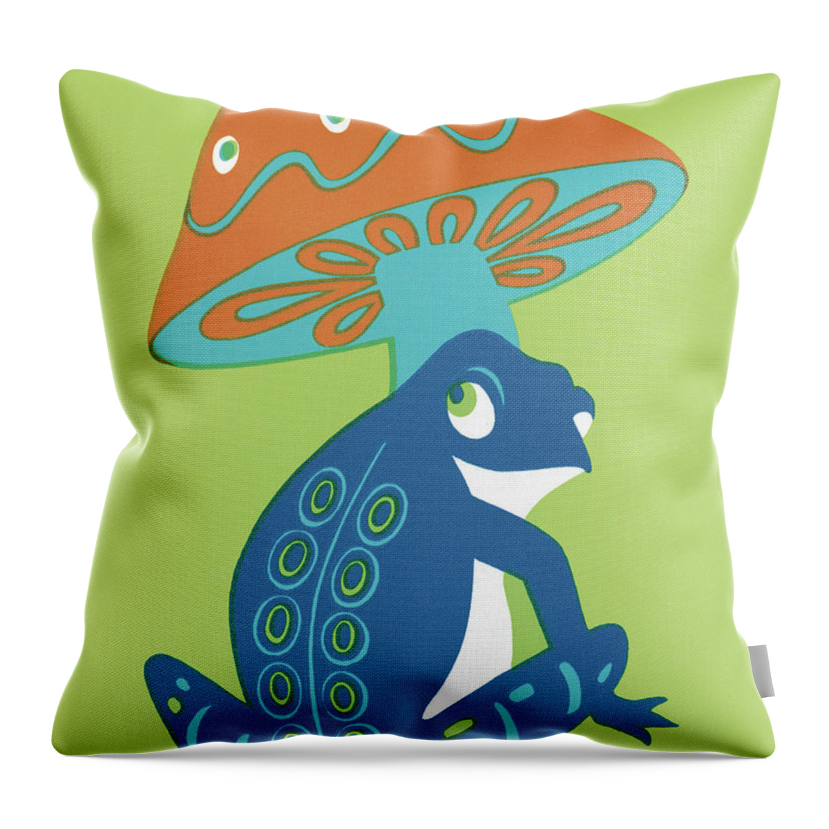Amphibian Throw Pillow featuring the drawing Mushroom and Frog by CSA Images
