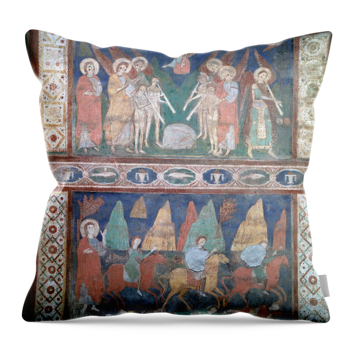 Byzantine Influence Throw Pillow featuring the painting Musical Angels And The Flight Into Egypt by Giovanni And Stefano