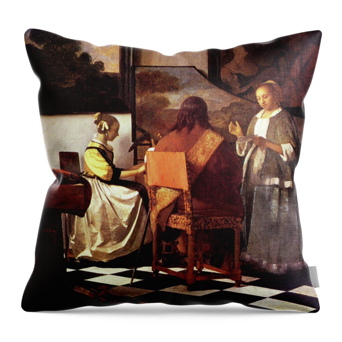 Renaissance Throw Pillow featuring the painting Musical Trio by Johannes Vermeer