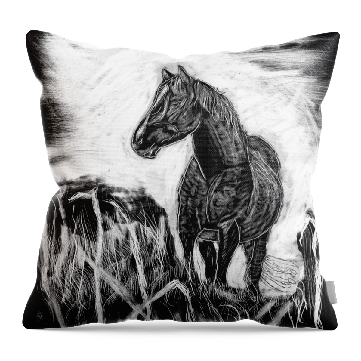 Mustang Throw Pillow featuring the drawing Mustang by Branwen Drew
