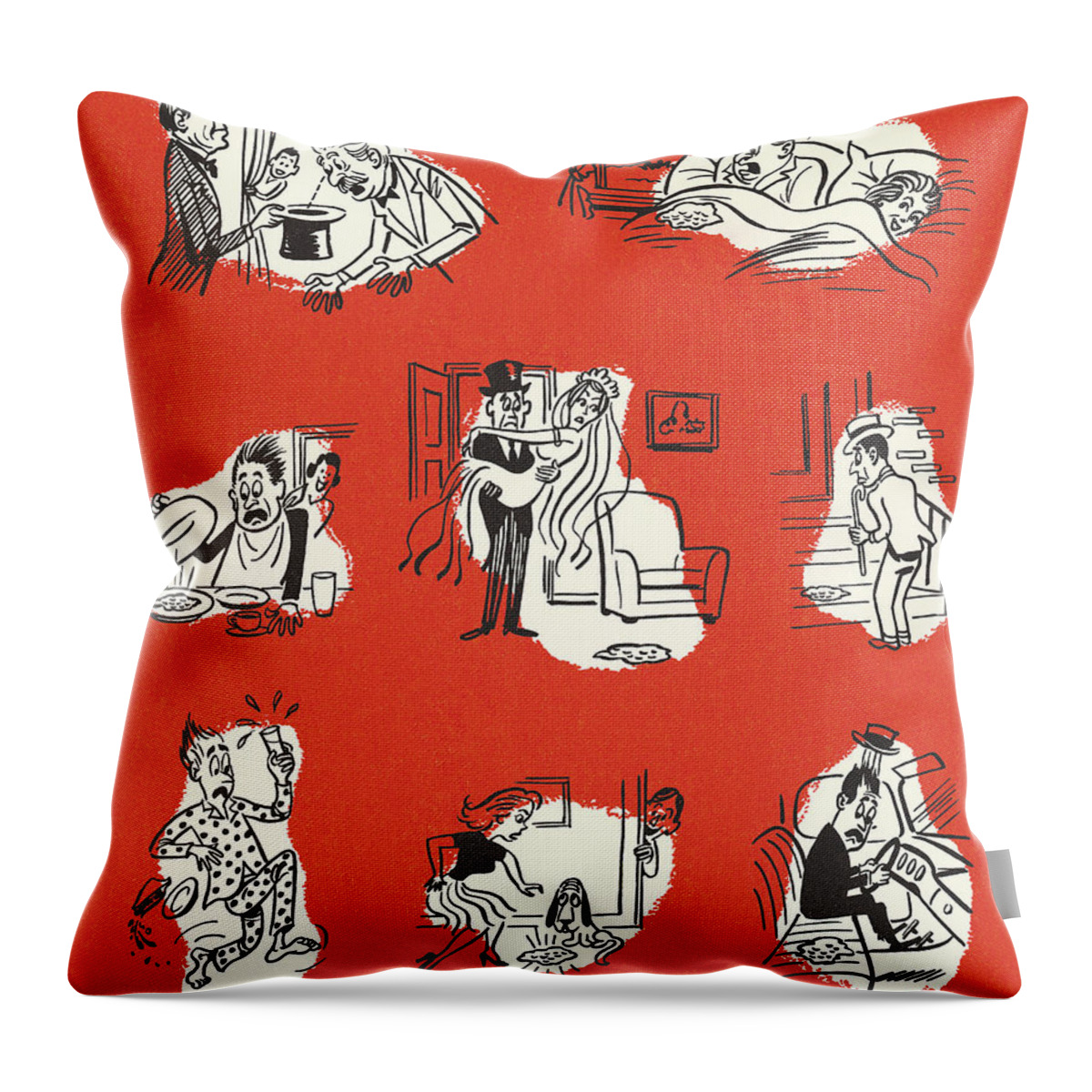 Campy Throw Pillow featuring the drawing Mysterious Scenes with Strange Pile in Each by CSA Images