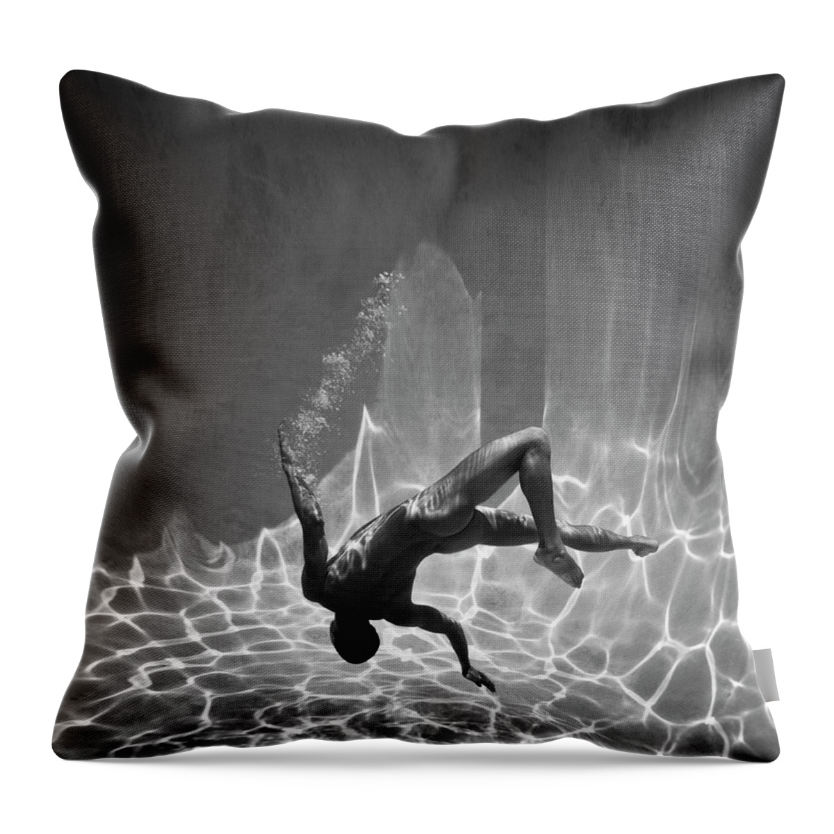 Underwater Throw Pillow featuring the photograph Naked Man Underwater by Ed Freeman