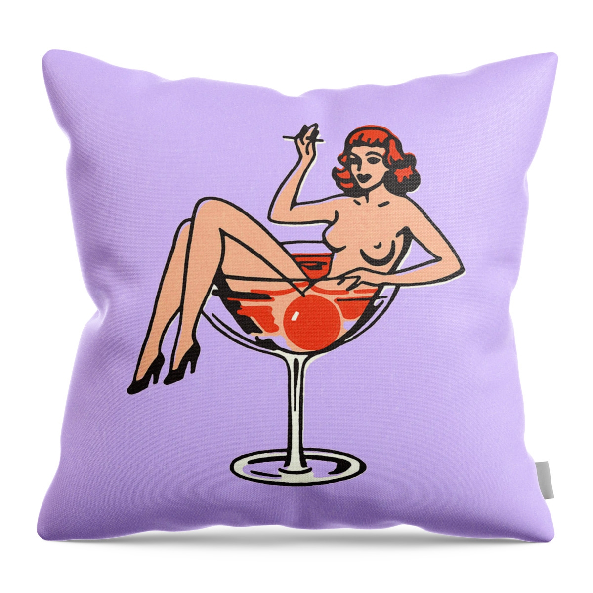 Adult Throw Pillow featuring the drawing Naked Woman Sitting in a Cocktail Glass by CSA Images