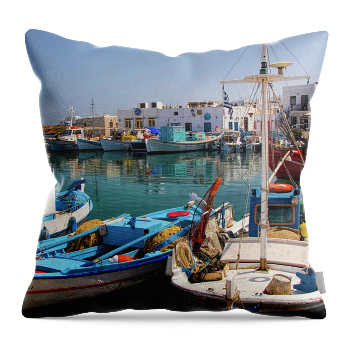 Naoussa Throw Pillow featuring the photograph Naousa Harbor in Paros Greece by David Smith